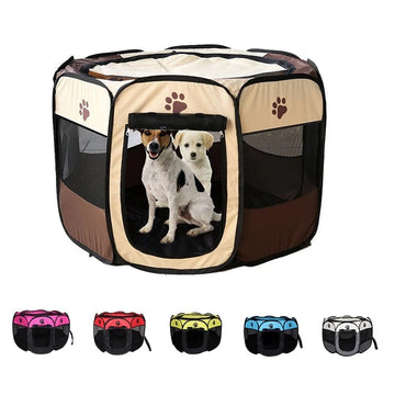 Pet Cage Portable Pet Tent Folding Dog House Cage Cat Tent Playpen Puppy Kennel Easy Operation Octagonal Fence Large Dogs House