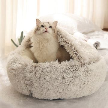 Winter Pet Cat Bed Round Long Plush Cat Warm Bed House Soft Pet Basket Sleep Bag For Small Dogs Cats Washable Kennel Sofa