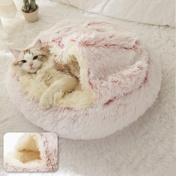 Winter Pet Cat Bed Round Long Plush Cat Warm Bed House Soft Pet Basket Sleep Bag For Small Dogs Cats Washable Kennel Sofa